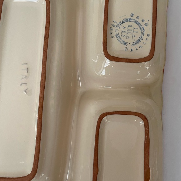 Italian Hand Painted Yellow Red Clay Rectangular 5 Section Serving Dish - Picture 7 of 8